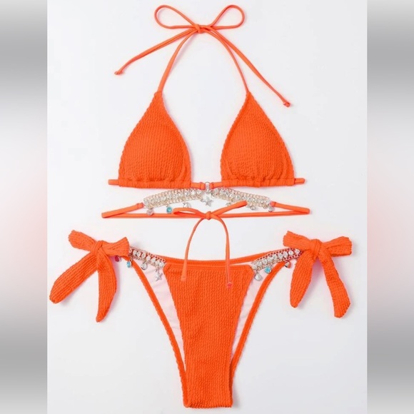 NEW Rhinestone Chain Decor Triangle Bikini Swimsuit - Picture 2 of 7